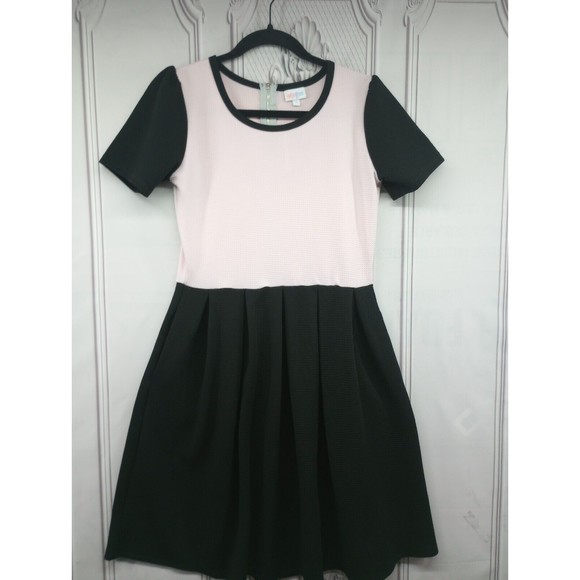 LuLaRoe Dress Womens Size M Pastel Pink & Black Fit & Flare Back Zipper Textured - Picture 1 of 16